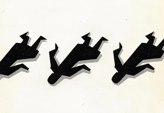 abstract black figure of woman falling upside down